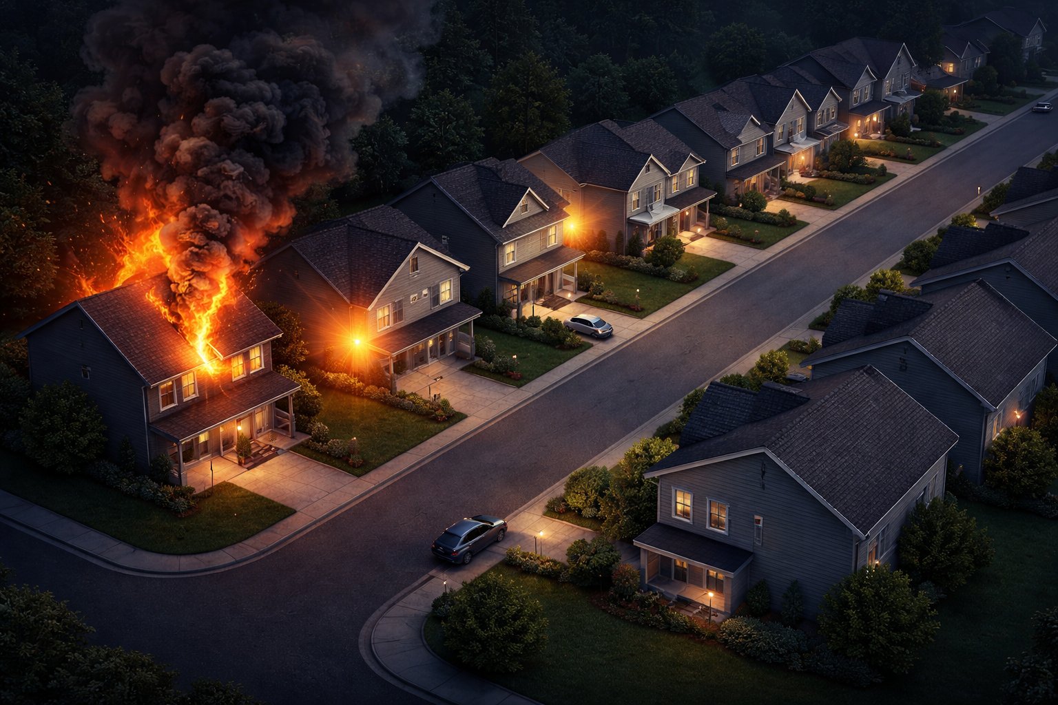 Fire cascading between homes in a subdivision